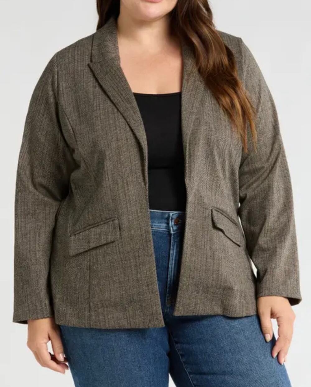 Wit & Wisdom Blazer Open Jacket Womens Size 2X XXL Stretchy Brown Black